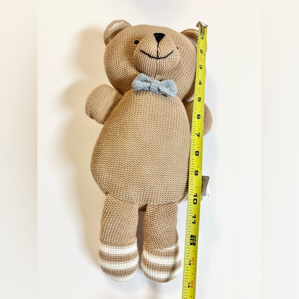 Brady Bear Adorable Tan Teddy Bear with Blue Bow Tie and rattle inside - Picture 8 of 9